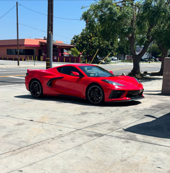 red Ferrari in the lot
